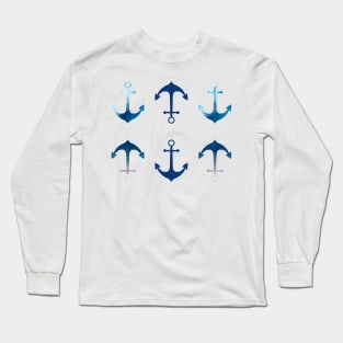 Blue Anchor Stickers Set Long Sleeve T-Shirt